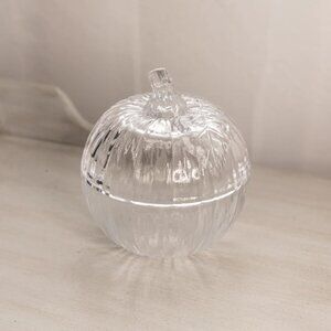 Vintage LE Smith Clear Glass Pumpkin Lidded Dish Fall Halloween Decor